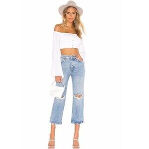 Free People We the Free Wide Ripped Destroyed Crop Leg  Jeans in Sky 28